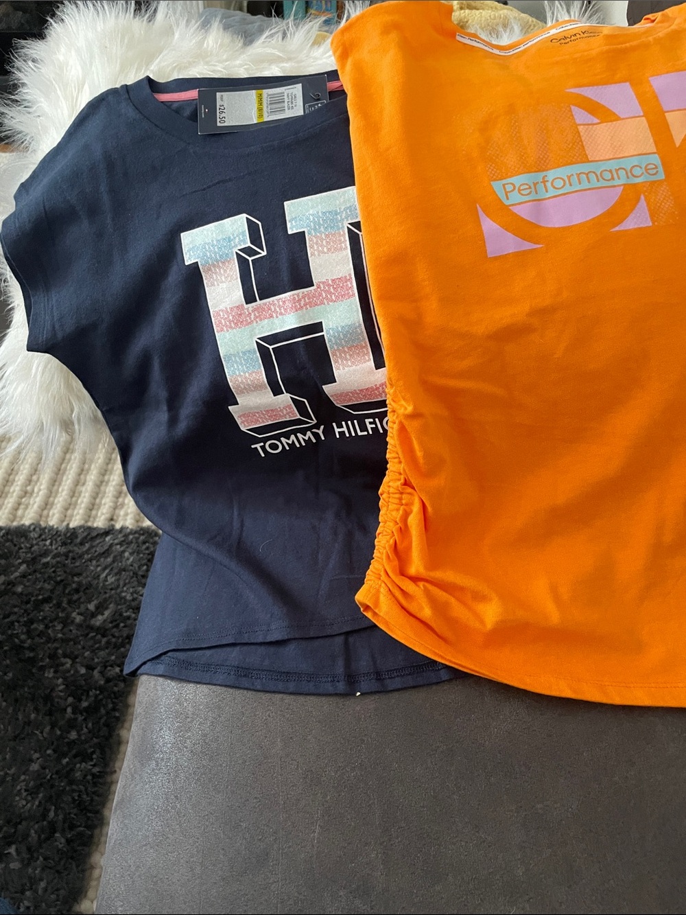 ****Tee Shirt Bundle Calvin Klein Orange Performance Tee and Tommy Hilfiger Navy